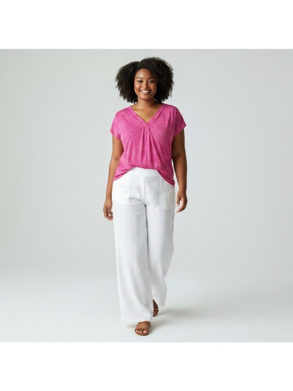 Lane Bryant Cap-Sleeve Pleat-Front Pink Diamond Top 22/24 3X